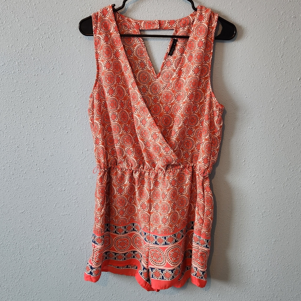 Bebop Pink Geometric Patterned Tank Top Romper (Medium)